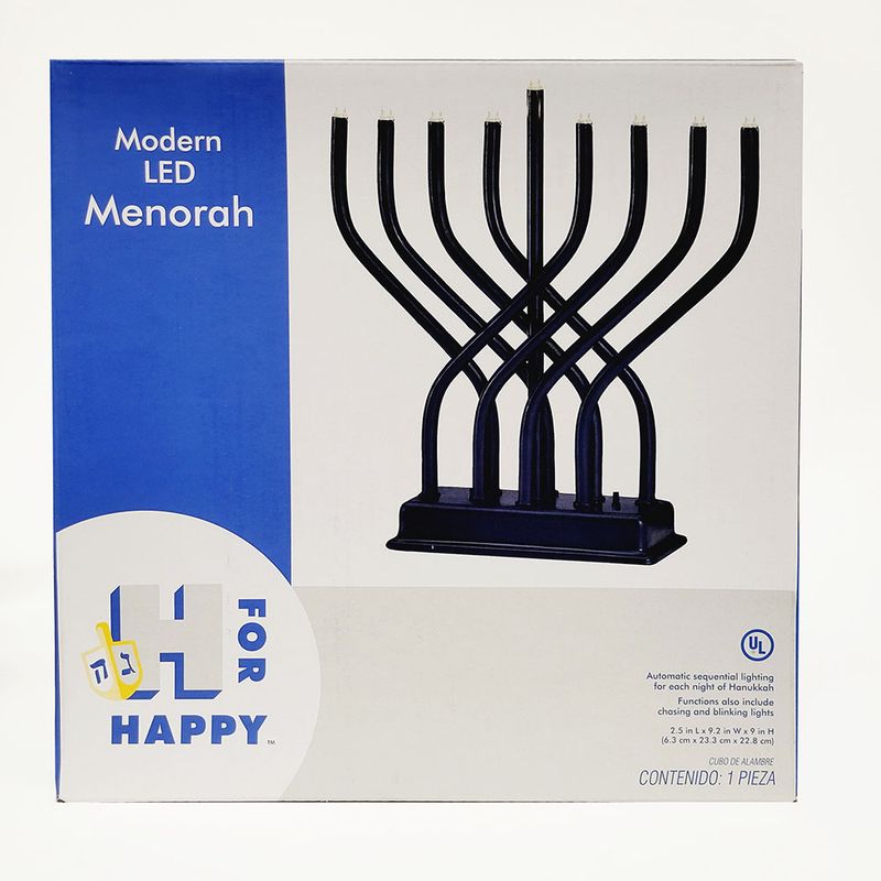 MODERN LED MENORAH, UL ADAPTER, NAVY, 9.5" x 9.5", COLR BOX