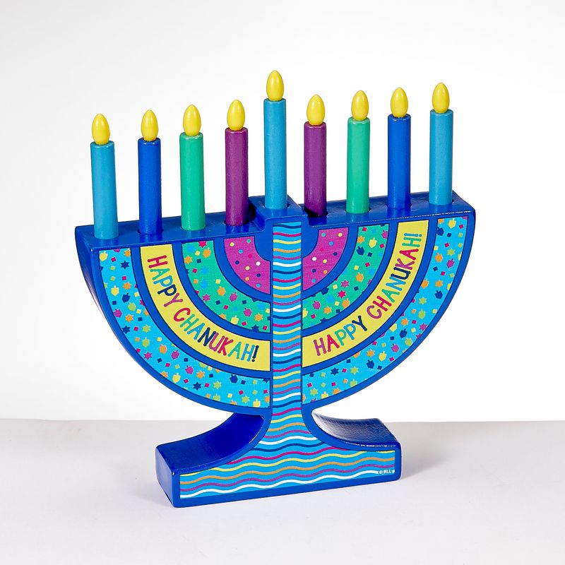 MY MINI WOOD MENORAH,W/ WOOD CANDLES,5"x5",COLRBX