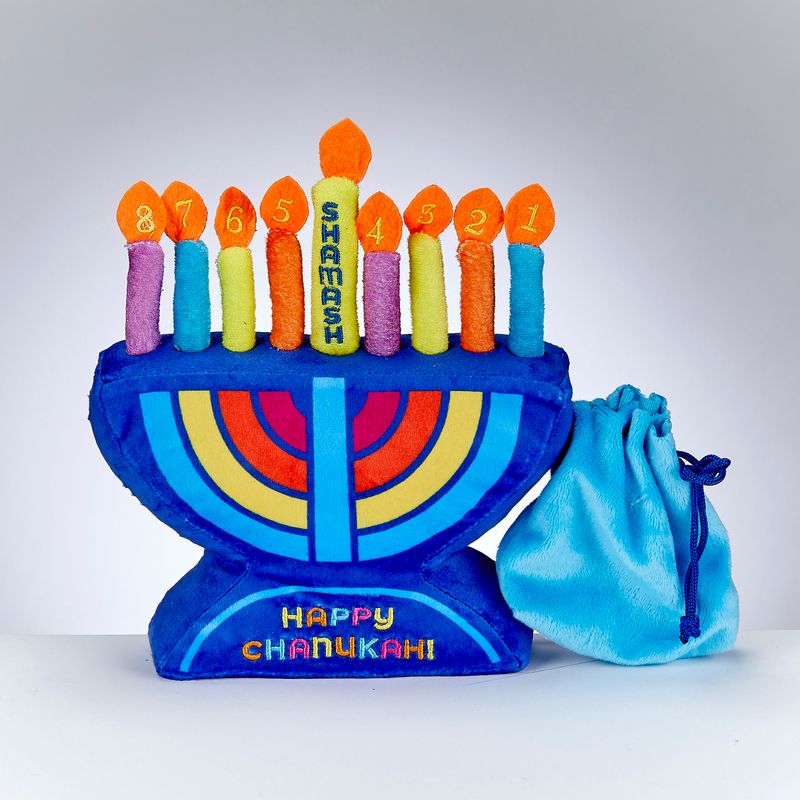 MY SOFT MENORAH SET™,WITH REMOVABLE CANDLES, PLUSH, 7", TAG