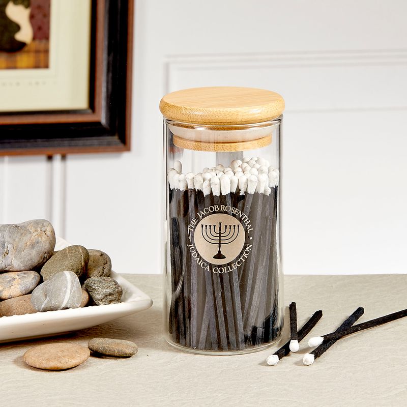 NAVY MATCHES,WHITE TIP,3",75/GLASS CONTAINER W/BAMBOO LID,BOX