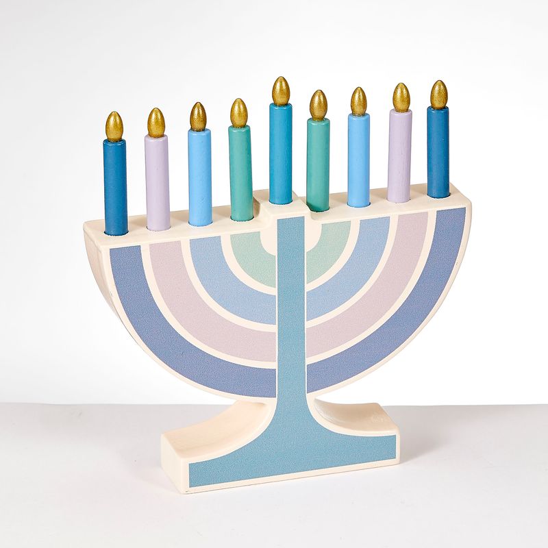 MY MINI WOOD MENORAH, W/WOOD CANDLES, SIMPLICITY, 5"x5", CLRBX