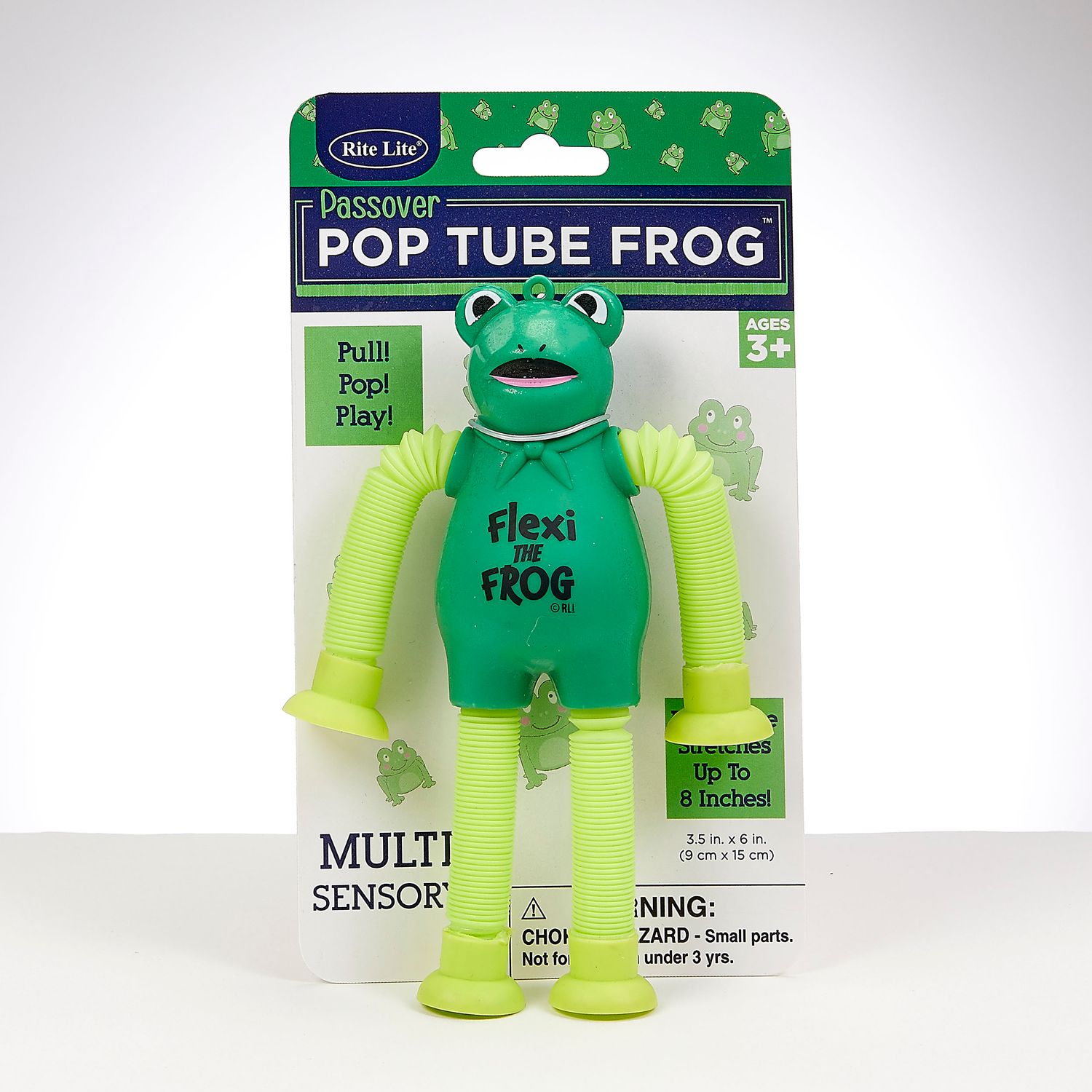 PASSOVER "FLEXI THE FROG" POP TUBE TOY, PLASTIC, 6"H, CARDED