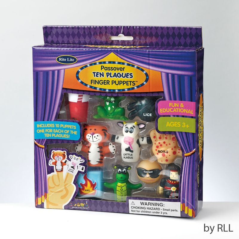 PASSOVER TEN PLAGUES FINGER PUPPETS, VINYL, COLOR BOX