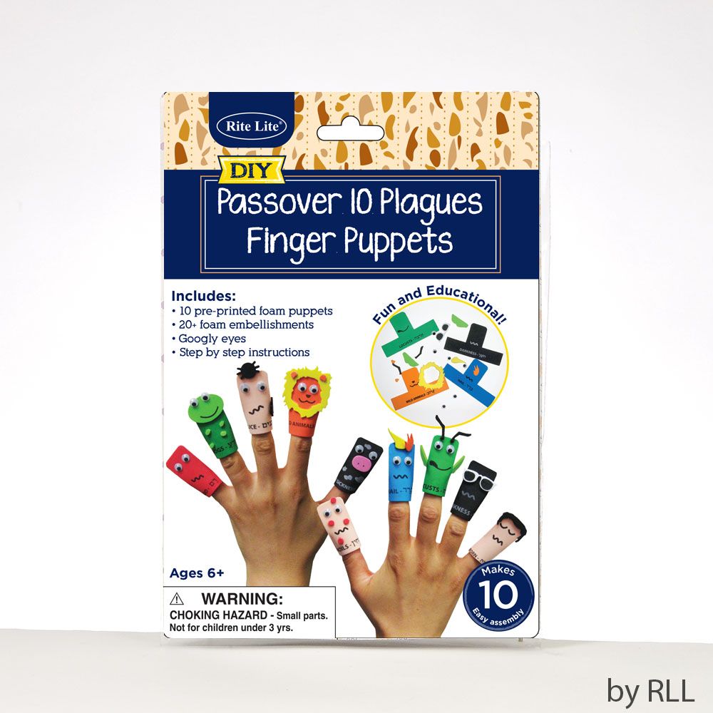 PASSOVER TEN PLAGUES FINGER PUPPET CRAFT, FOAM, 8" x 5",CARD