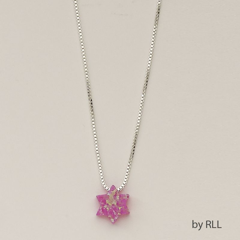 PINK OPAL "STAR OF DAVID" PENDANT, ON 16" STERLING CHAIN