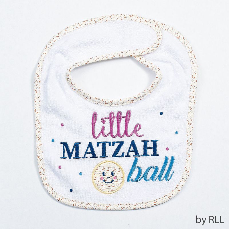 PASSOVER BIB, "LITTLE MATZAH BALL",EMBROIDERED COTTON/POLY,CARD