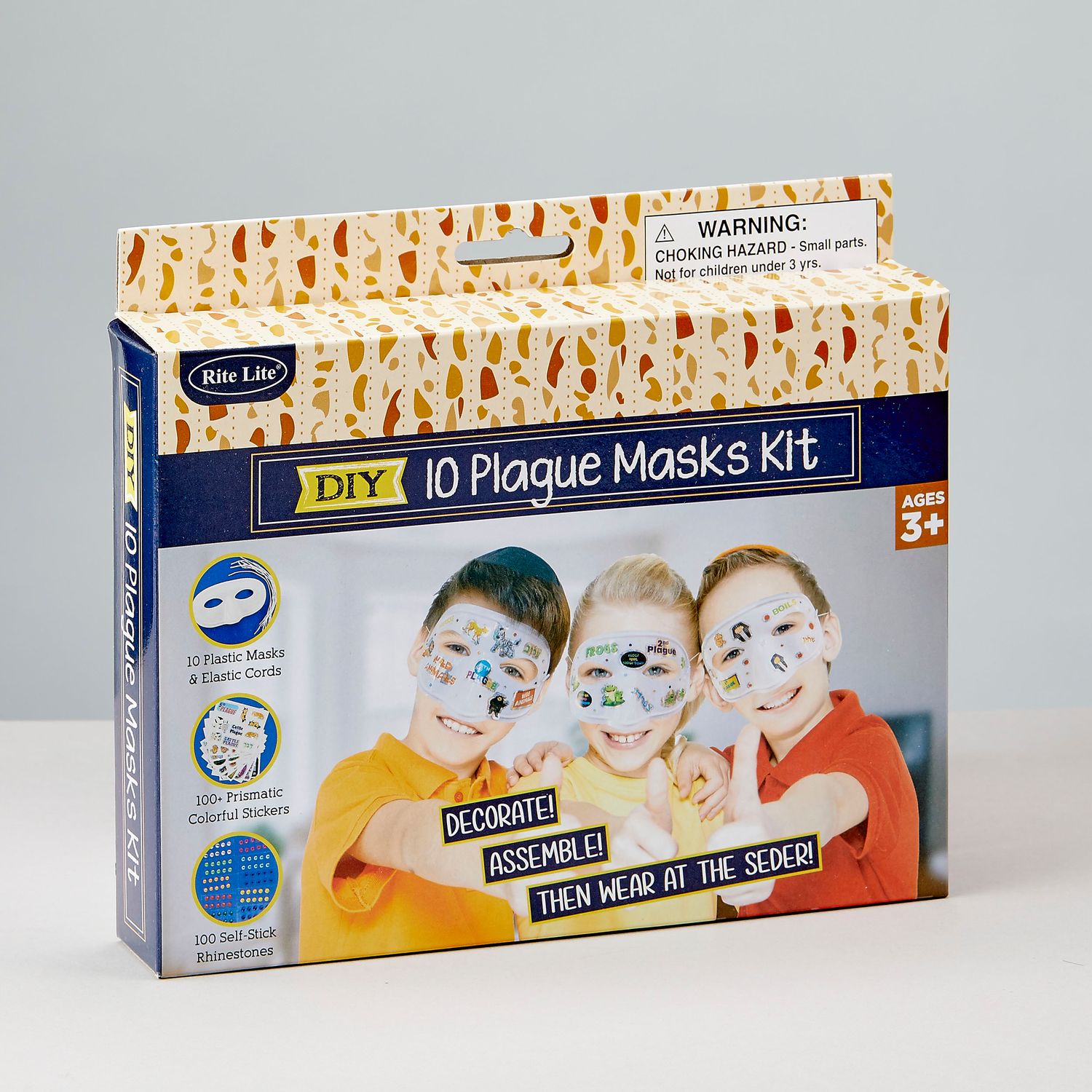 PASSOVER 10 PLAGUE MASKS KIT, PVC &amp; STICKERS,7.5"x4",10 MASKS/BOX