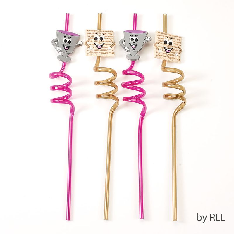 PASSOVER FUN STRAWS,CUP &amp; MATZAH DESIGN,PLASTIC, 9",4/HEADER