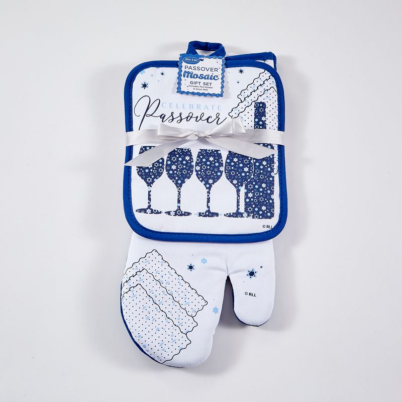 PASSOVER MOSAIC 2-PC GIFT SET,POTHOLDR/OVENMITT,COTTON,13",TAG