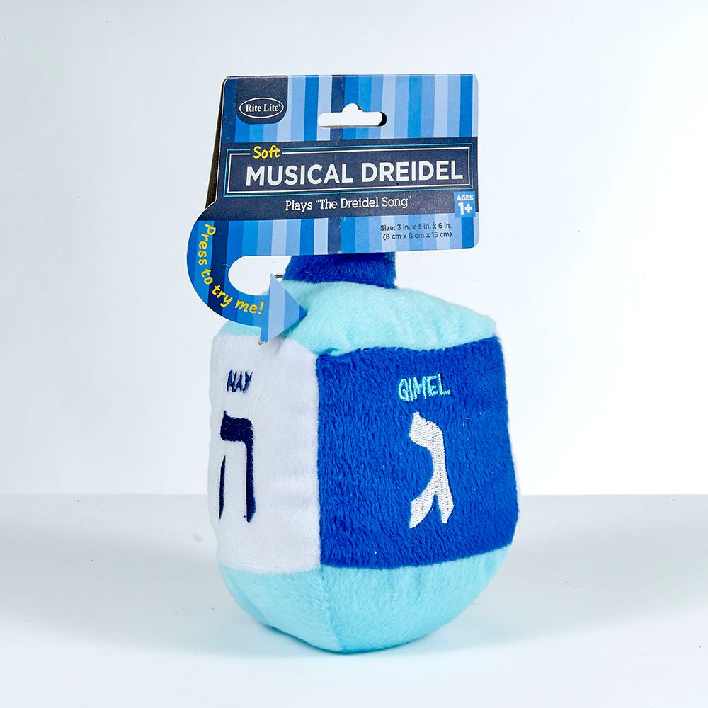 PLUSH MUSICAL DREIDEL TOY,SINGS"THE DREIDEL SONG", BL/WH,6"H,TAG