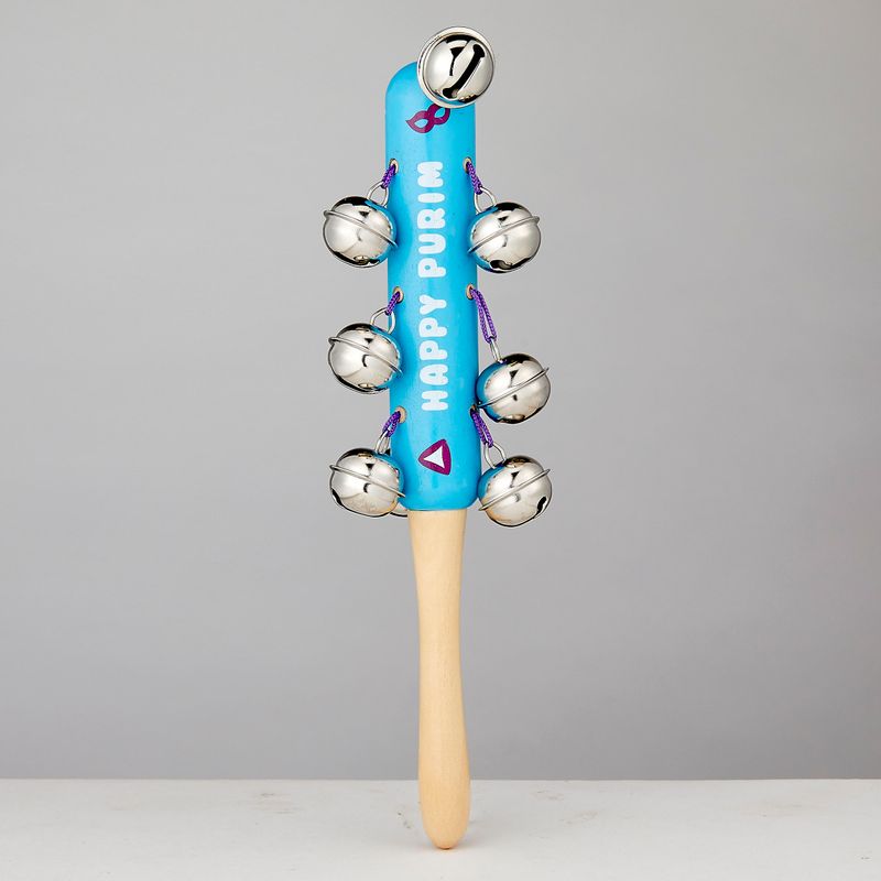 PURIM GRAGGER WITH BELLS, WOOD, BLUE, 8", POLYBAG
