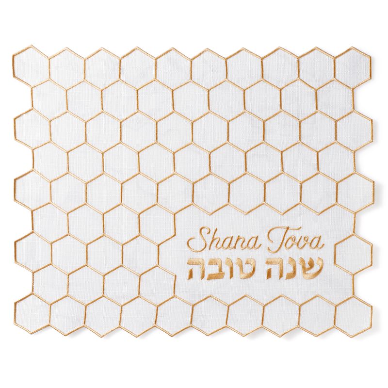 ROSH HASHANA CHALLA COVR,HONEYCOMB,POLY,GOLD EMBR,16x20",PVC BAG