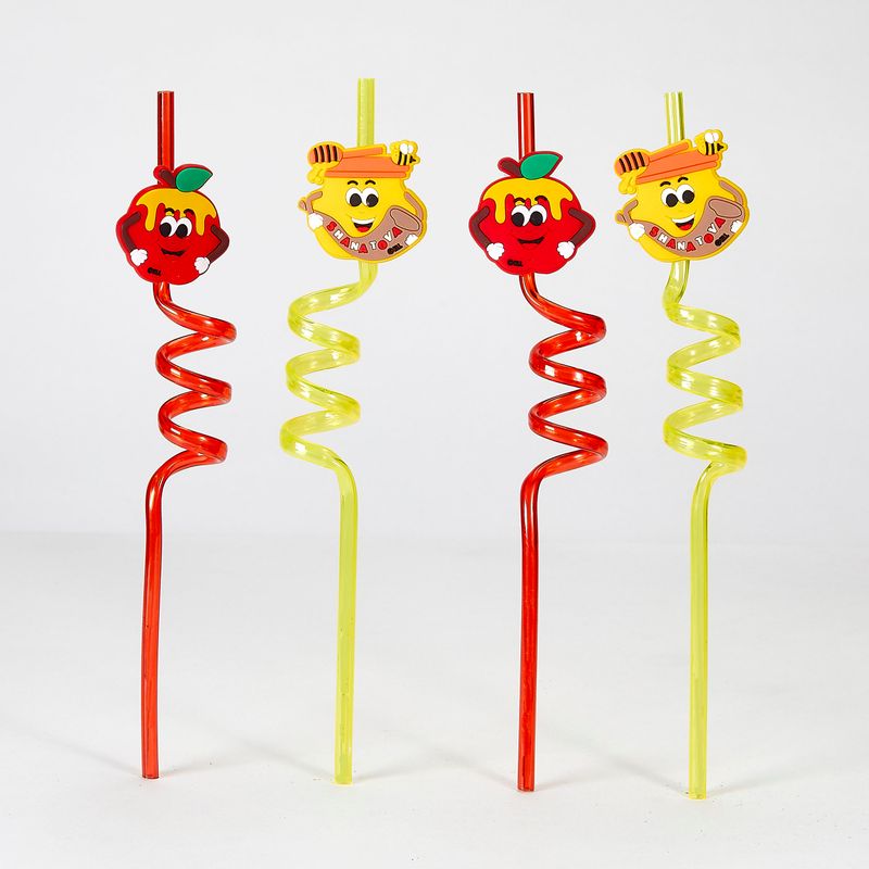 ROSH HASHANAH FUN STRAWS,HONEY&amp;APPLE,PLASTIC,9",SET OF 4,HEADER