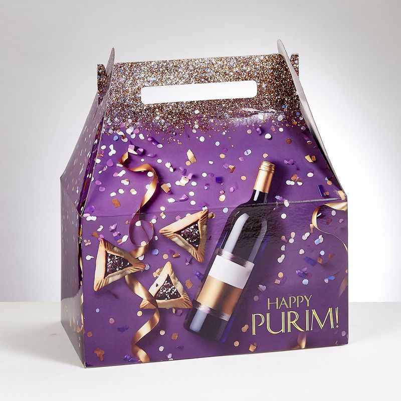 PURIM GIFT BOX, GOLD ACCENTS, CHIPBOARD, LARGE, 9"x10"