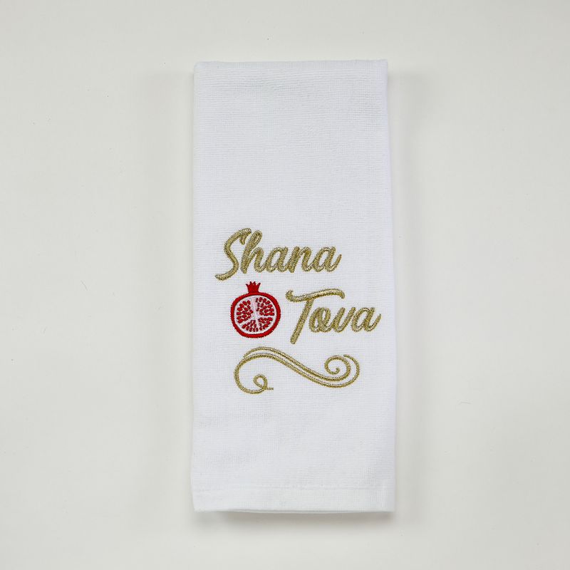 ROSH HASHANAH VELOUR HAND TOWEL, COTTON W/GLD EMBRDR, 16"X26",TAG