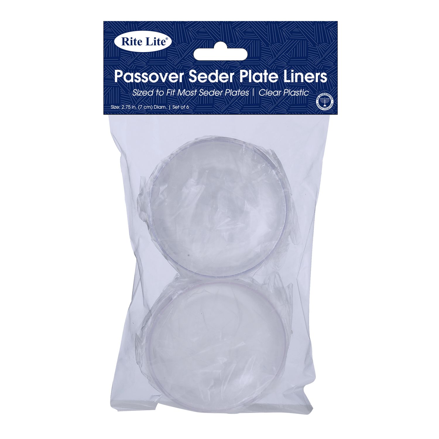SEDER PLATE LINERS, CLEAR PS, SET OF 6, 2.75" EACH,HEADER