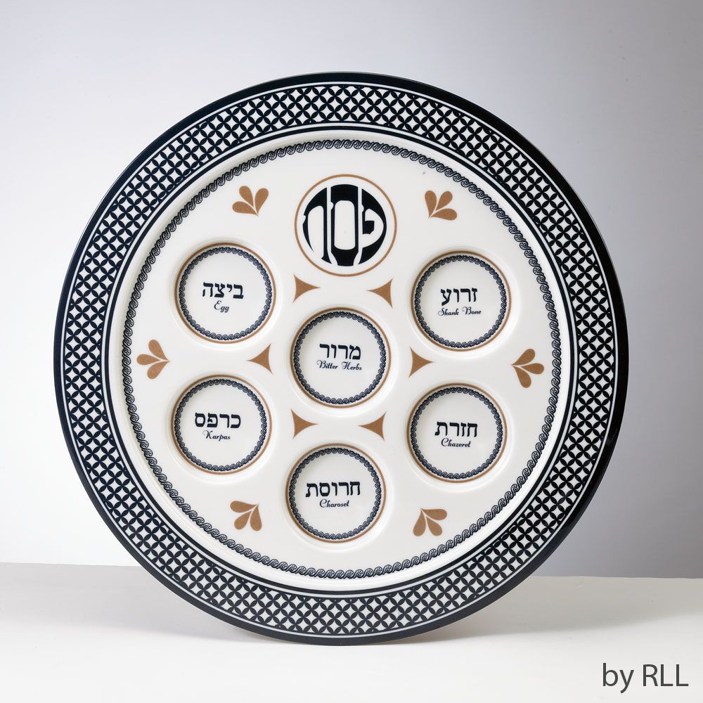 SEDER PLATE, "SEDER TRADITIONS", MELAMINE,12",LABEL