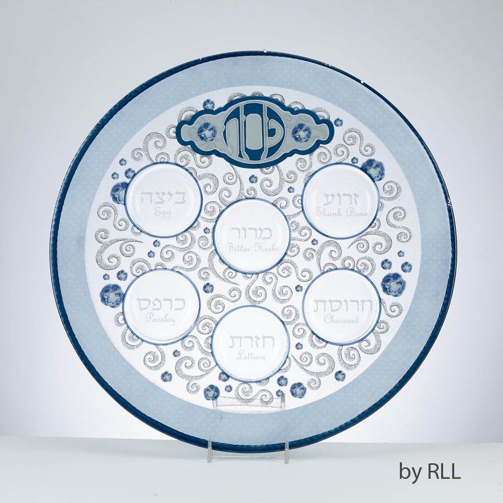 SEDER PLATE,"ELEGANT", GLASS, ROUND, 12", COLOR BOX