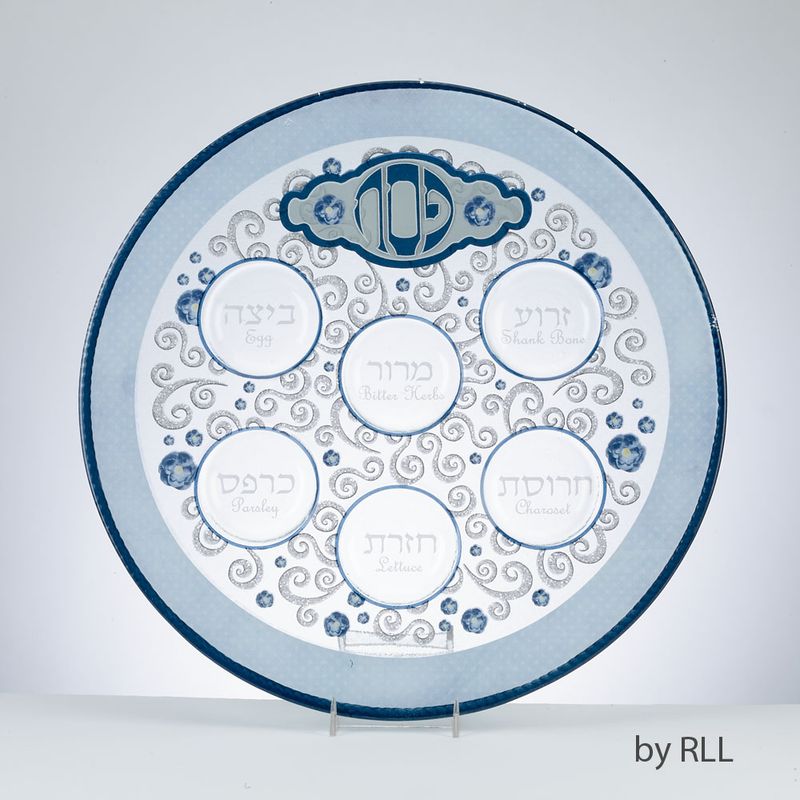 SEDER PLATE,"ELEGANT", GLASS, ROUND, 12", COLOR BOX