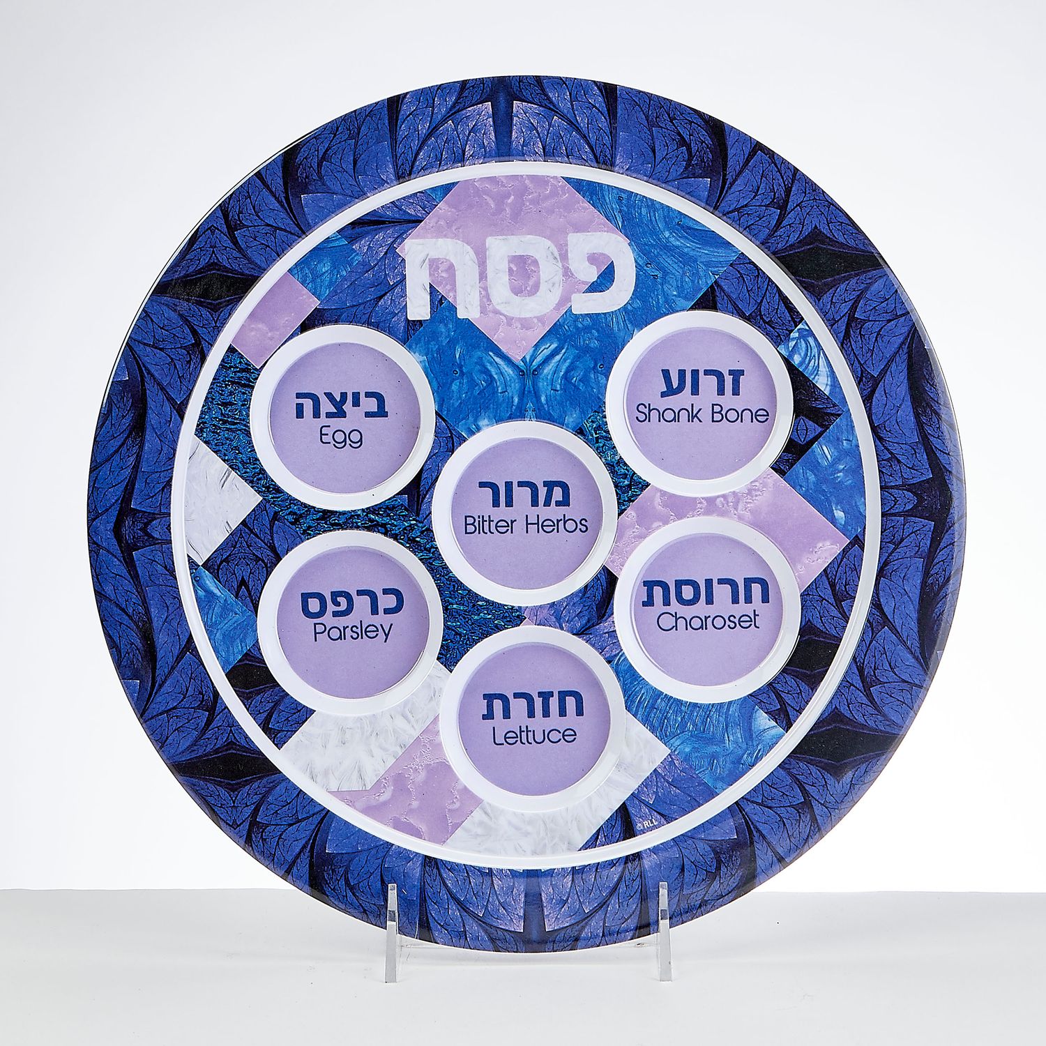 SEDER PLATE,"STAINED GLASS", MELAMINE, 12", LABEL