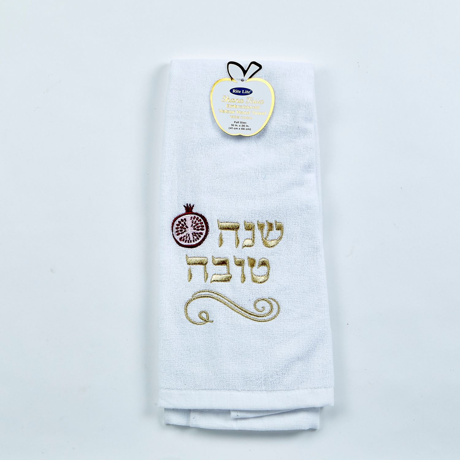 ROSH HASHANAH VELOUR HAND TOWEL,COTTON W/HEBREW EMBR,16"x26",TAG