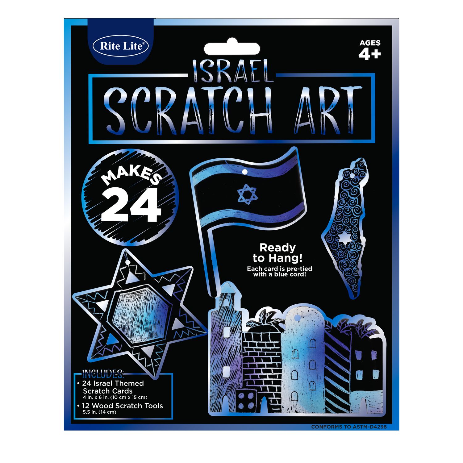 SCRATCH ART, "ISRAEL", BLUE, MAKES 24, HEADER