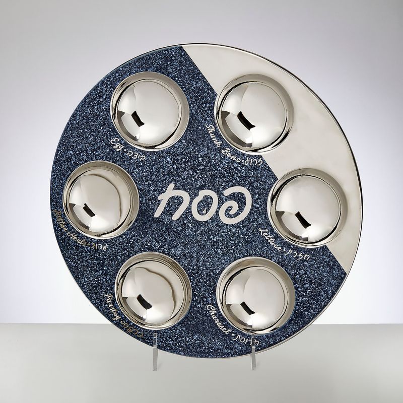 SEDER PLATE,"STARRY NIGHT" DESIGN,NAVY/SILVER,CERAMIC,12”,CLRBX