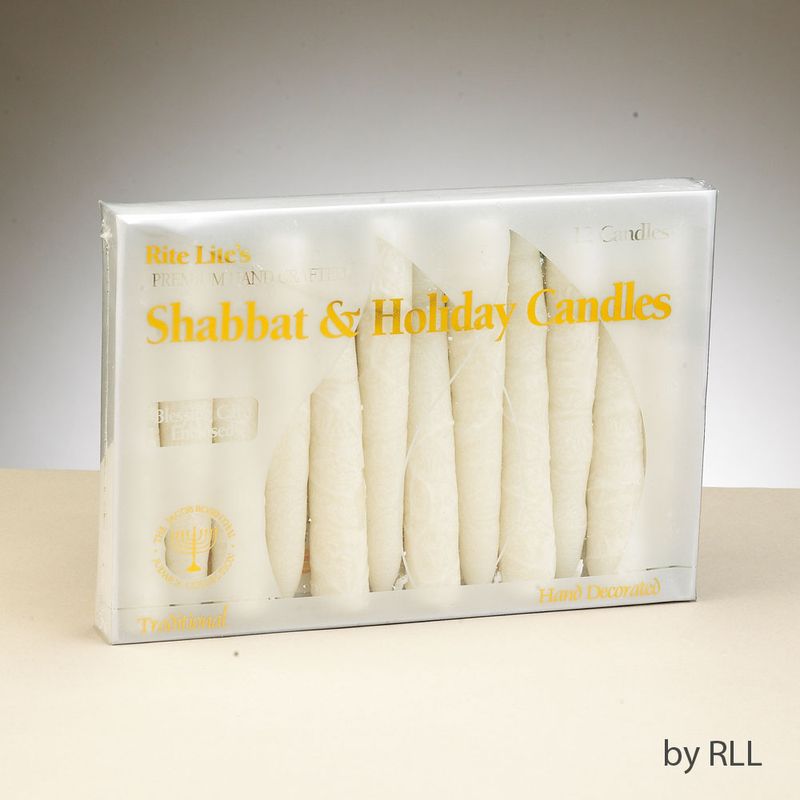 SHABBAT CANDLES, PREMIUM, HANDCRAFTED,WHITE/WHITE, 5",12/GIFT BOX