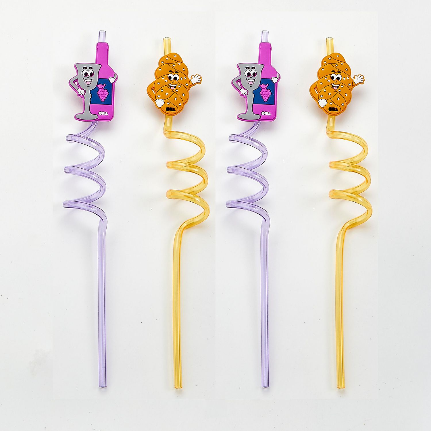 SHABBAT FUN STRAWS,KIDDUSH CUP&amp;CHALLAH,PLASTIC,9",SET OF 4,HEADER
