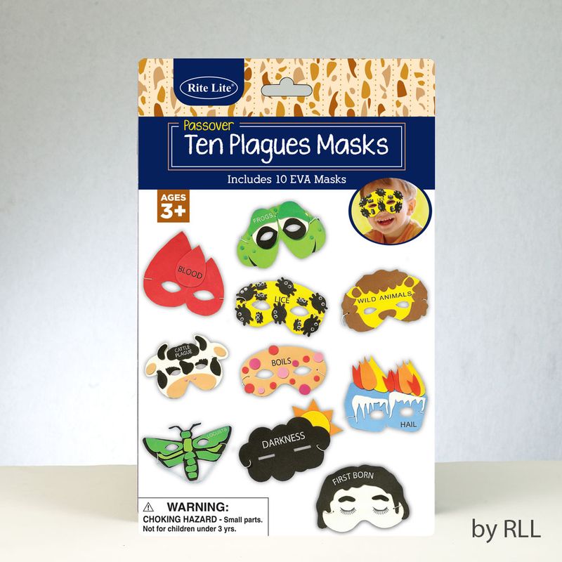 TEN PLAGUES MASKS, FOAM, 3" x6", SET OF 10, CARDED