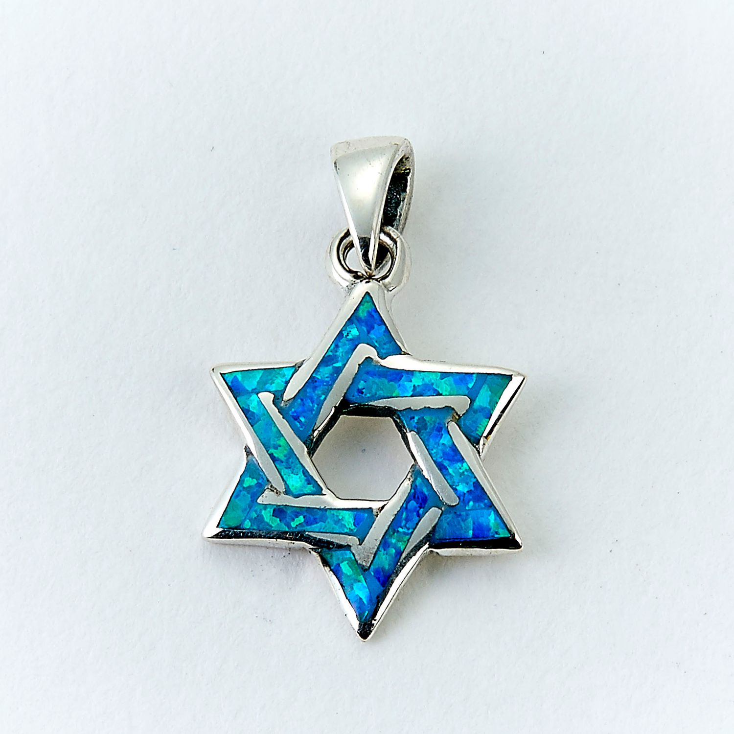 STAR OF DAVID PENDANT,STERLING SILVER,TURQUOISE ENAMEL,3/4",PBG