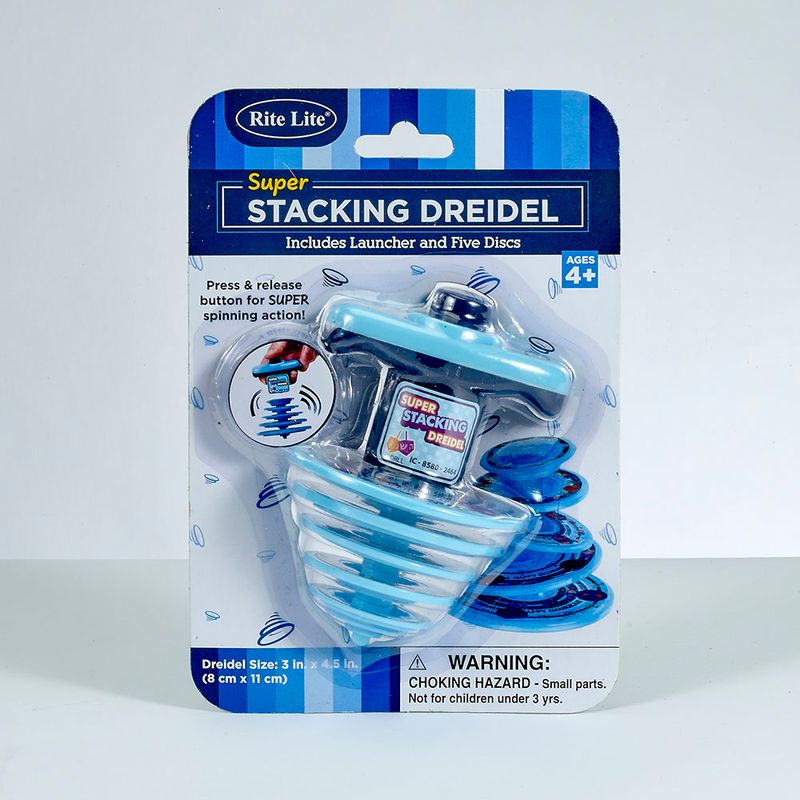 SUPER STACKING DREIDEL,INCL LAUNCHER &amp;5 DISCS,PLASTIC,4.5",CARDED