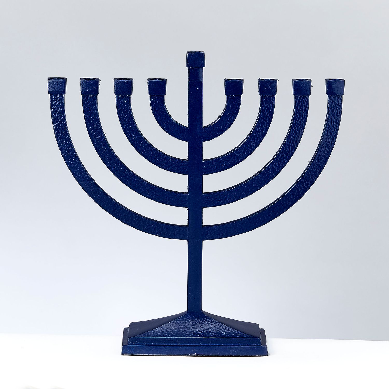 TRADITIONAL MENORAH,HAMMERED, MATTE NAVY, 8.5"x8.5",TAG