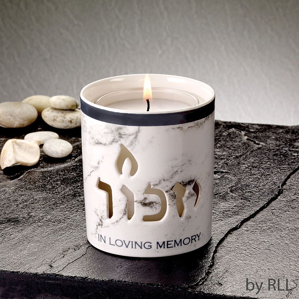 YIZKOR LUMINARIA,1 DAY CANDLE, "MARBLE", CERAMIC, 3 ", COLOR BOX