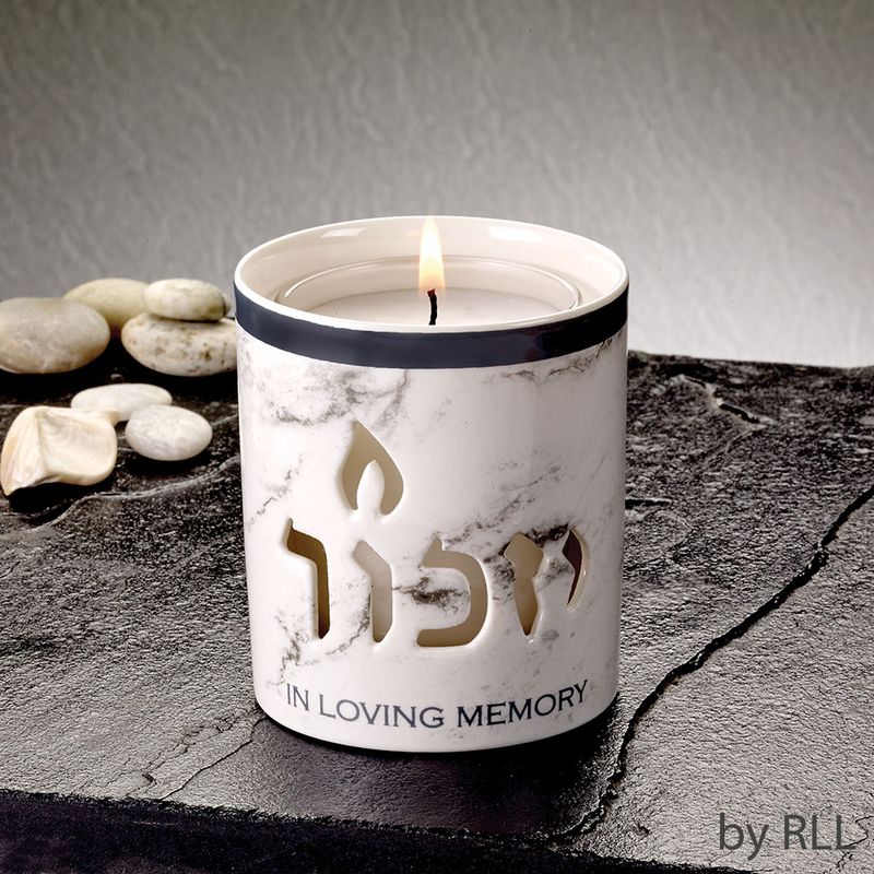 YIZKOR LUMINARIA,1 DAY CANDLE, "MARBLE", CERAMIC, 3 ", COLOR BOX