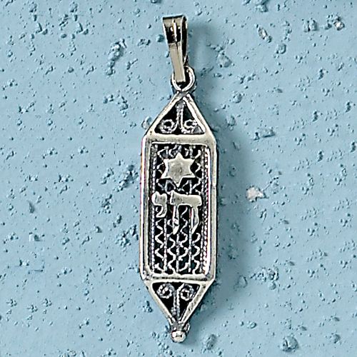 YEMENITE CHAI AND STAR PENDANT, STERLING SILVER,1 1/4"