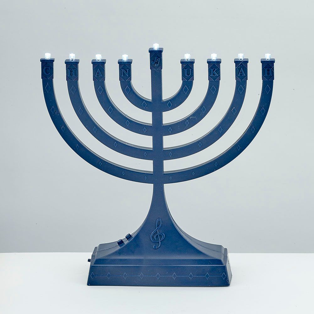 “DANCING LIGHTS” MUSICAL MENORA,MULTIFUNC,NAVY,BATT/USB,8"x7",CBX
