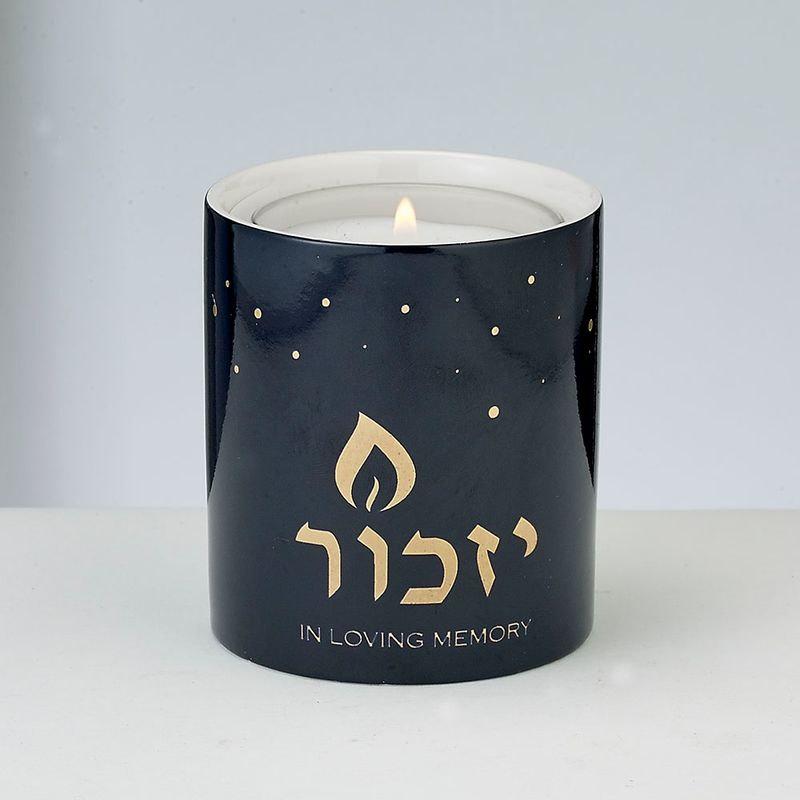 YIZKOR LUMINARIA,1 DAY CANDLE,"BLUE W/ GOLD ACC",CERAM,3 ",CLRBX