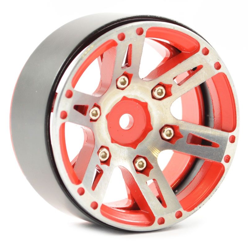 1.9" Heavyweight Split 6-Spoke Red Aluminium Beadlock Wheels (Set of 4)
