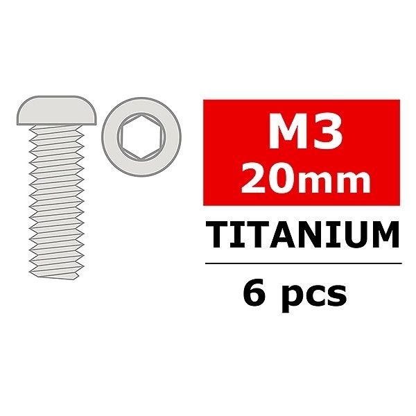 CORALLY TITANIUM SCREWS M3 X 20MM HEX BUTTON HEAD 6 PCS