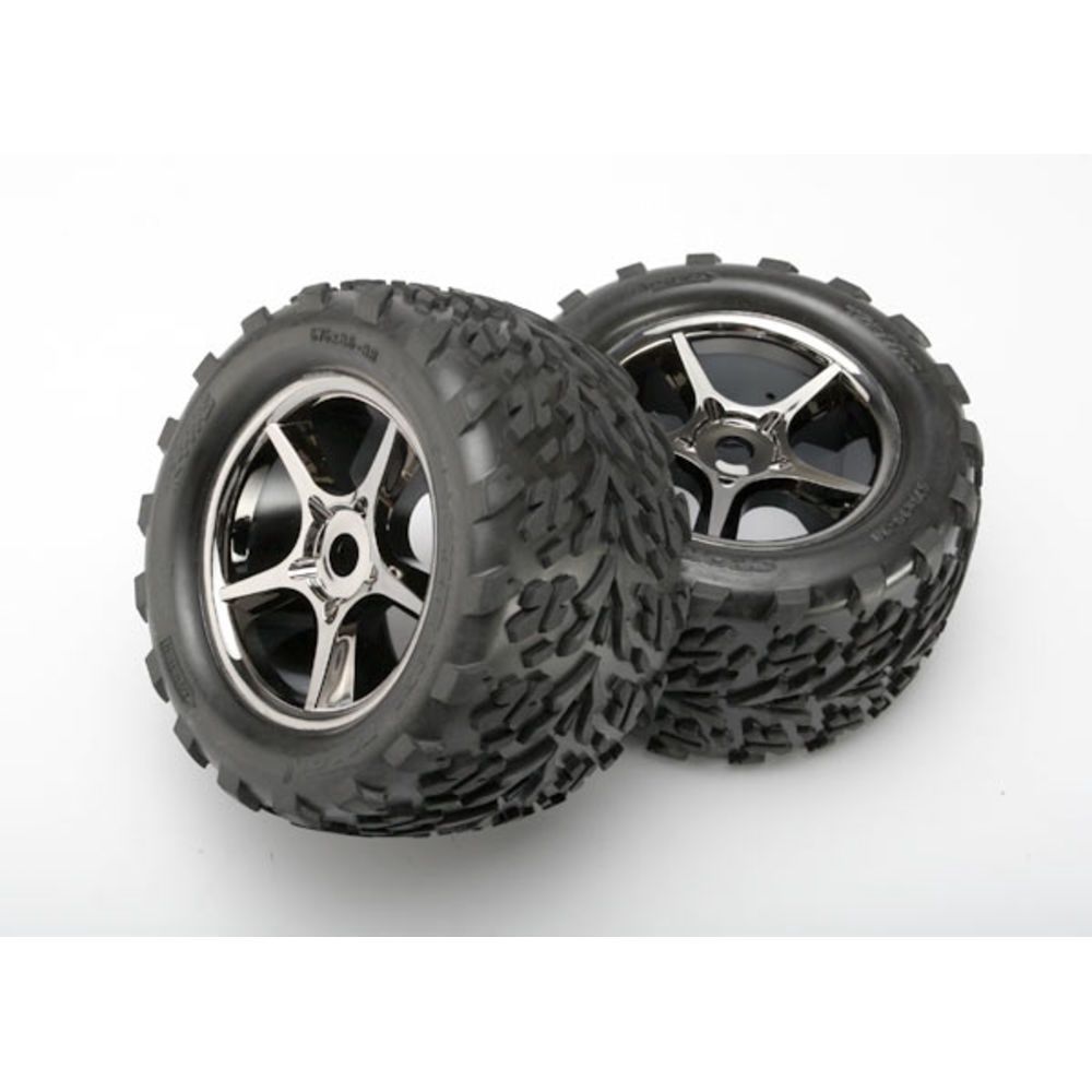 Tyres &amp; Wheels, assembled, glued (Gemini black chrome wheels, Talon Tyres, foam inserts) (2pcs) (use with 17mm splined wheel hubs &amp; nuts, part #5353X) (TSM rated)