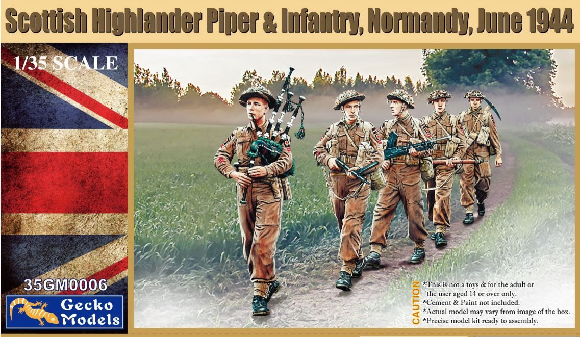Military Gecko Models 1/35 WWII Scottish Highlander Piper &amp; Infantry, Normandy, June 1944