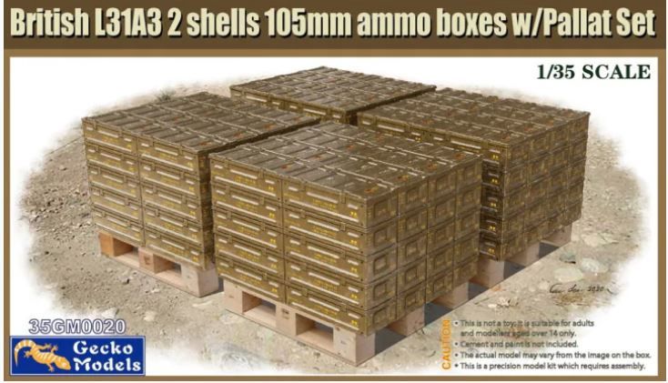 Military Gecko Models 1/35 British L31A3 2 Shells 105mm Ammo Boxes on Pallets