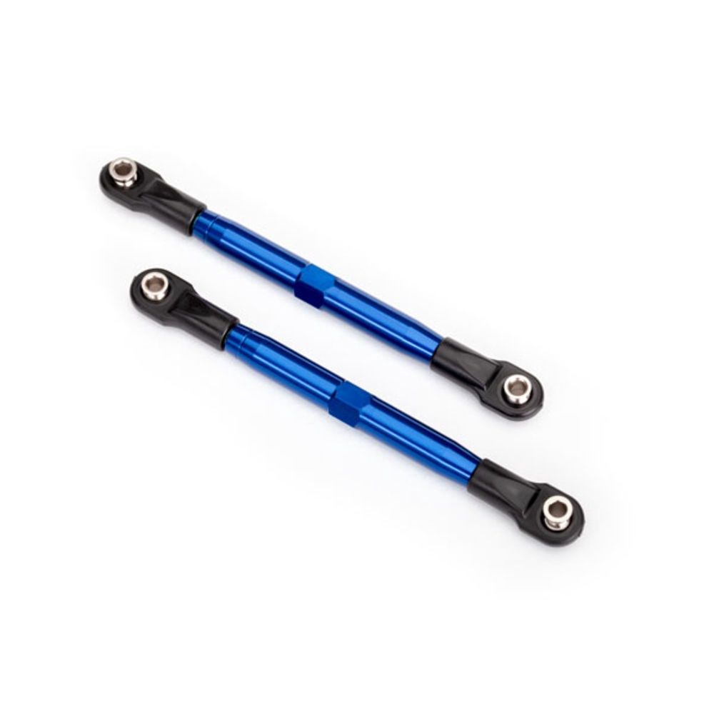 Toe links (TUBES blue-anodised, 7075-T6 Aluminium, stronger than titanium) (87mm) (2)/ rod ends (4)/ Aluminium wrench (1)