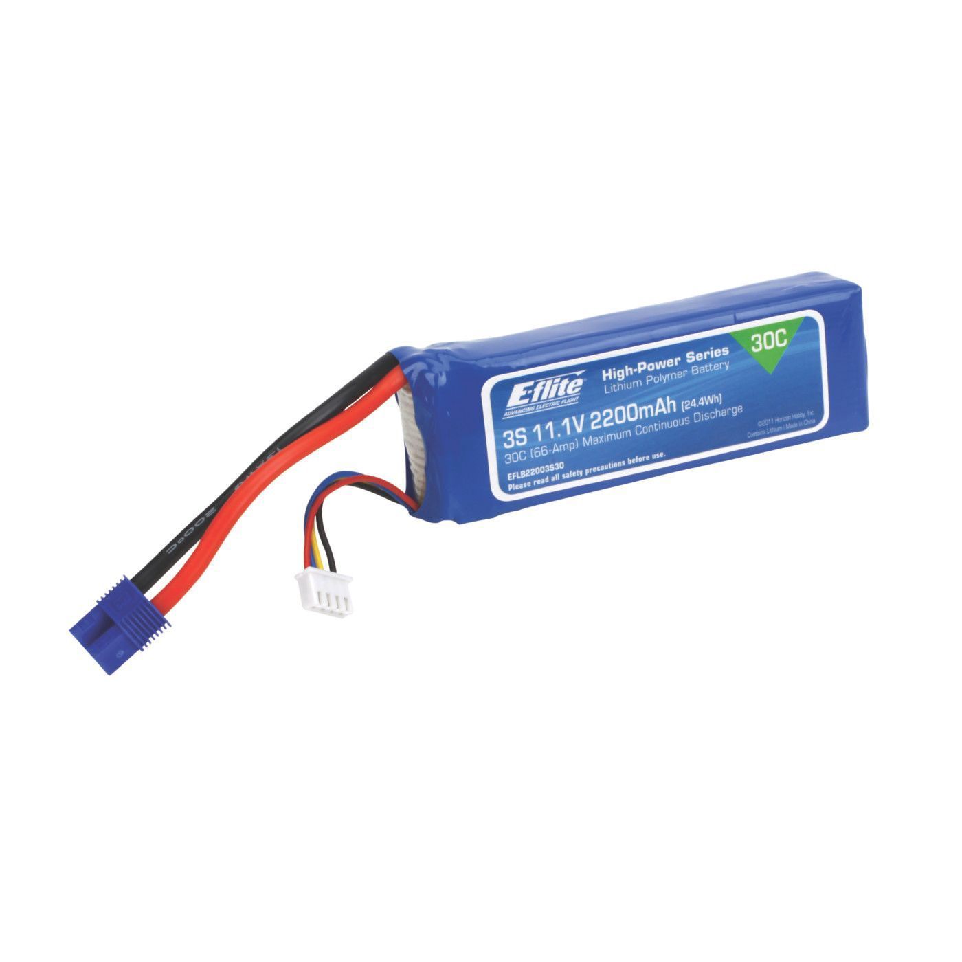 2200mAh 3S 11.1V 30C LiPo, 13AWG EC3