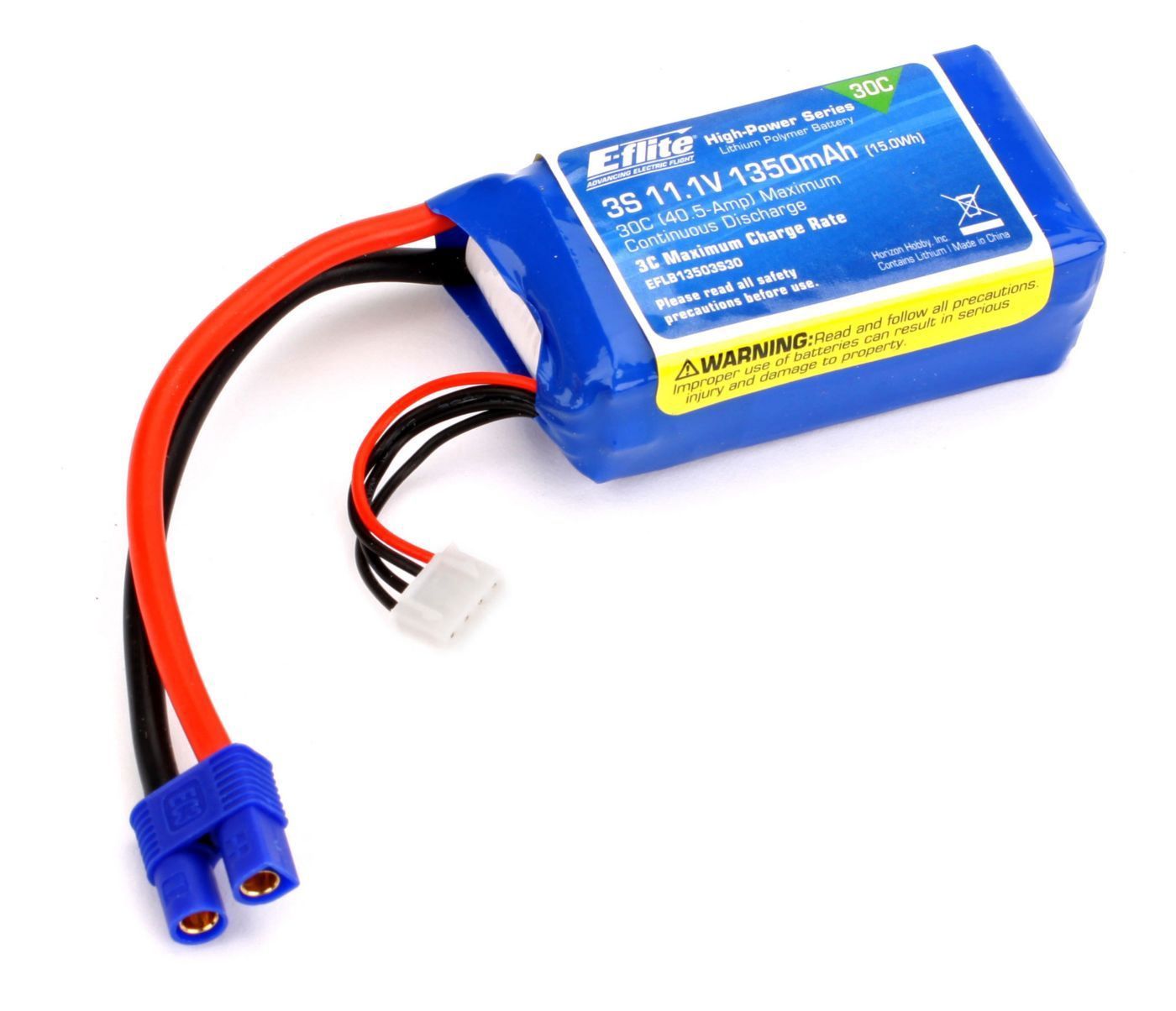 1350mAh 3S 11.1V 30C LiPo, 13AWG EC3