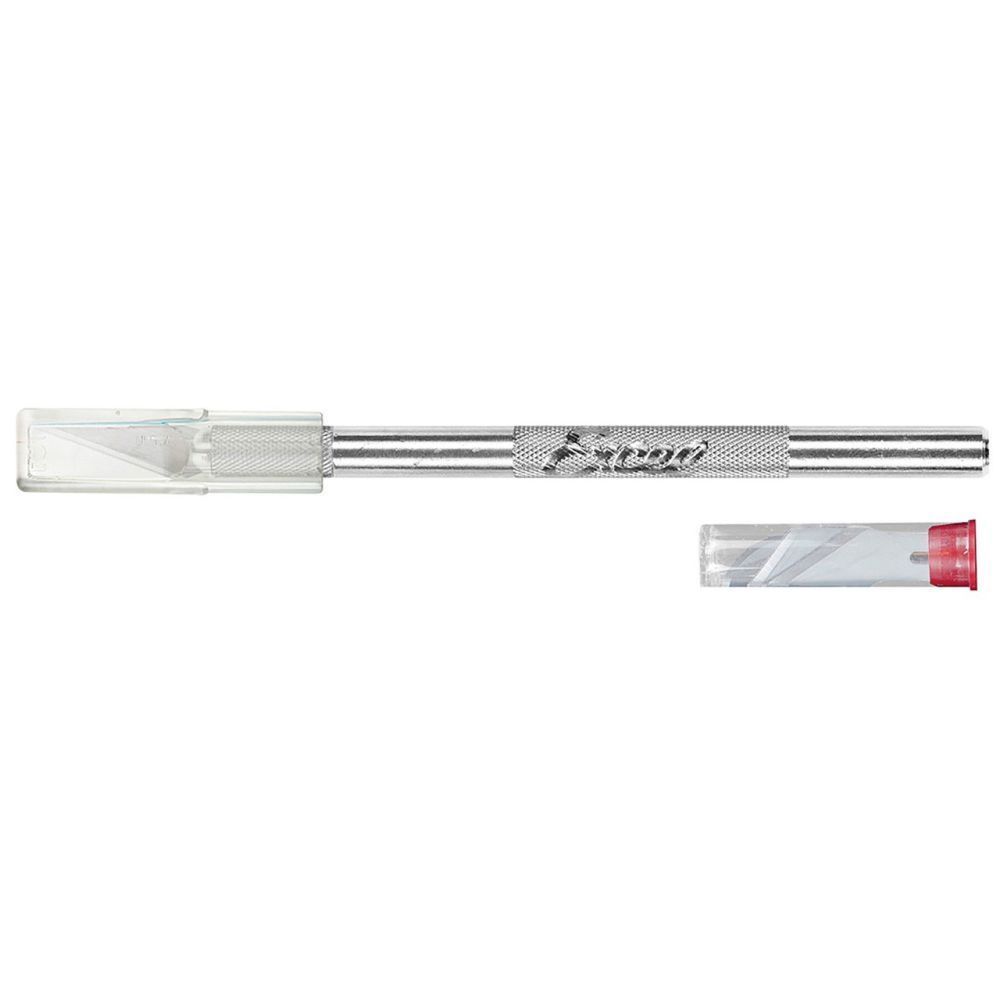 K1 Knife, Light Duty Round Aluminium with Safety Cap, 6x Assorted Blades (Carded)