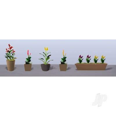 Assorted Potted Flower Plants 4, O-Scale, (6 pack)