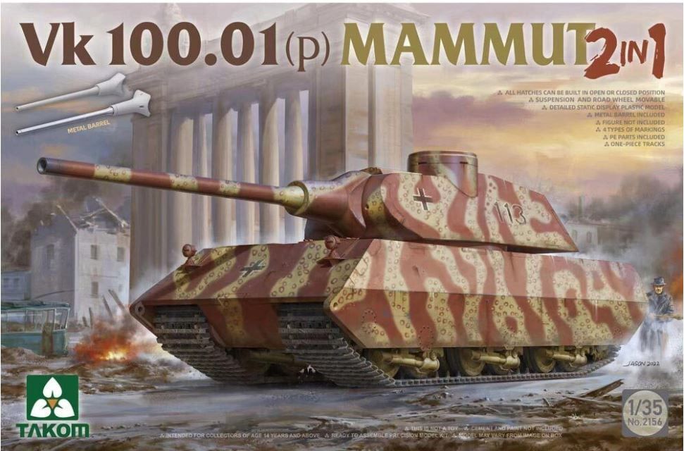 Military Takom 1/35 German Vk 100.01(p) Mammut Concept Tank 2-in-1