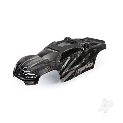 Body, E-Revo, black / window, grille, lights decal sheet (assembled with front &amp; rear body mounts and rear body support for clipless mounting)